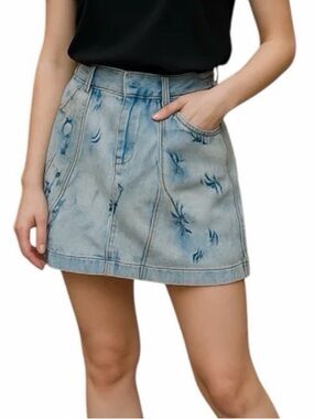 Diesel Light Wash Distressed Cotton Denim Mini Skirt size 26”